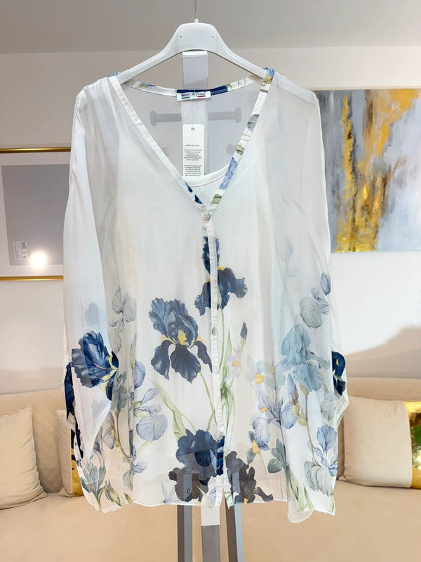 Blusa kimono floreale in seta e viscosa 🌸