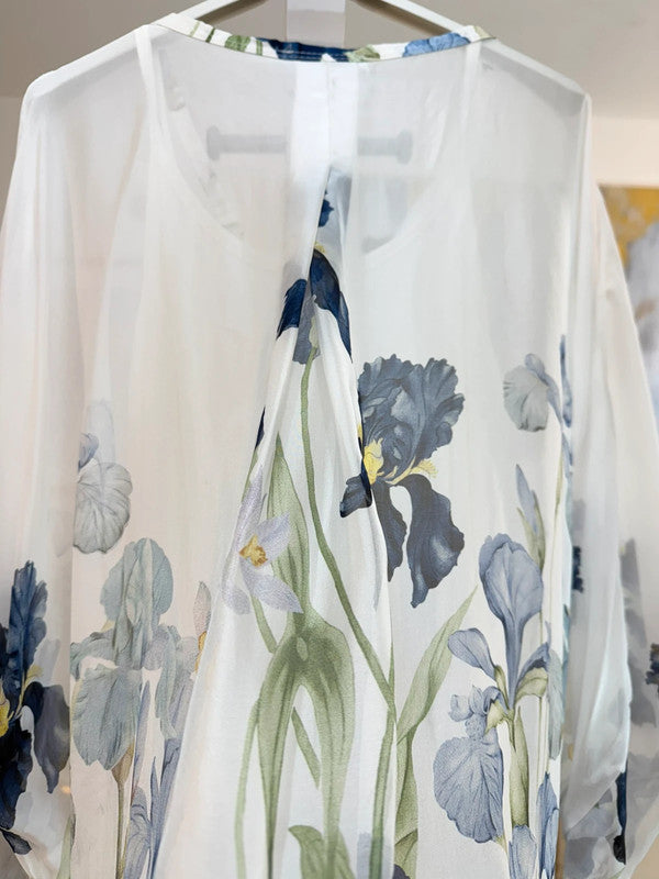 Blusa kimono floreale in seta e viscosa 🌸