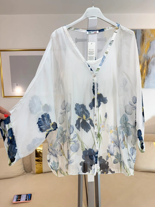 Blusa kimono floreale in seta e viscosa 🌸