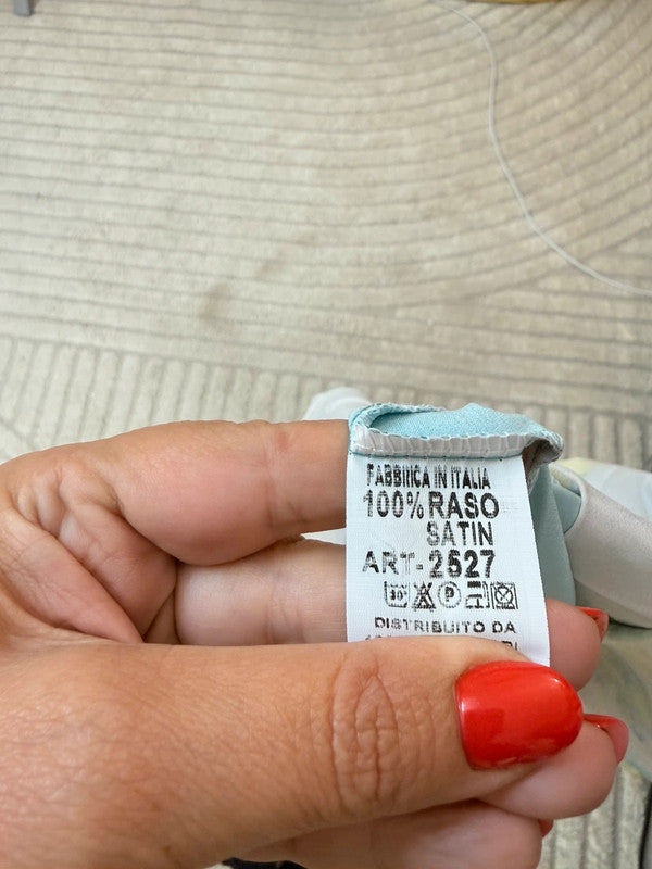 Vestito lungo plissé satin limoni blu Made in Italy