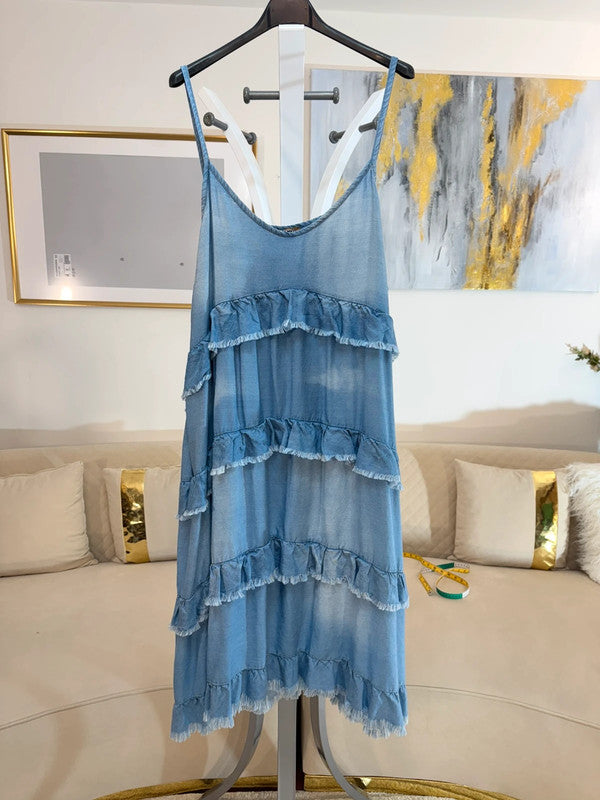 Vestito boho in lyocell effetto denim Made in Italy 💙