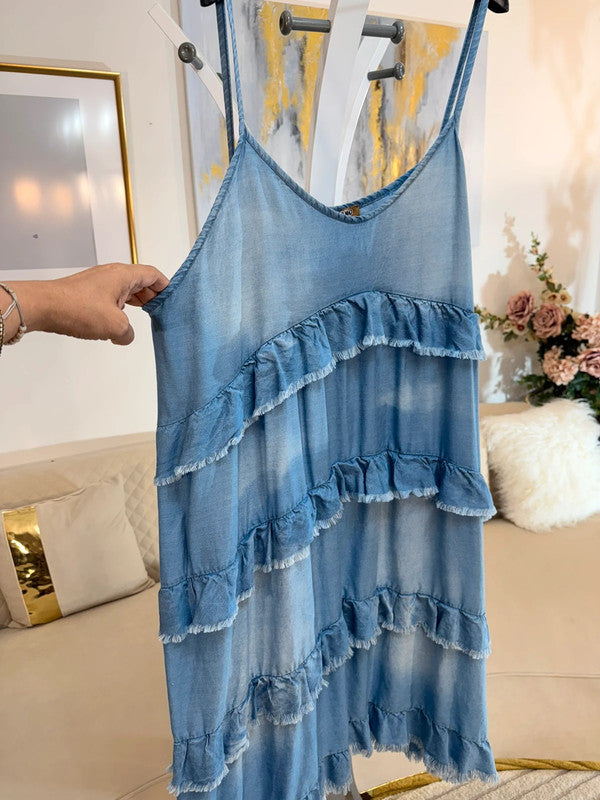 Vestito boho in lyocell effetto denim Made in Italy 💙