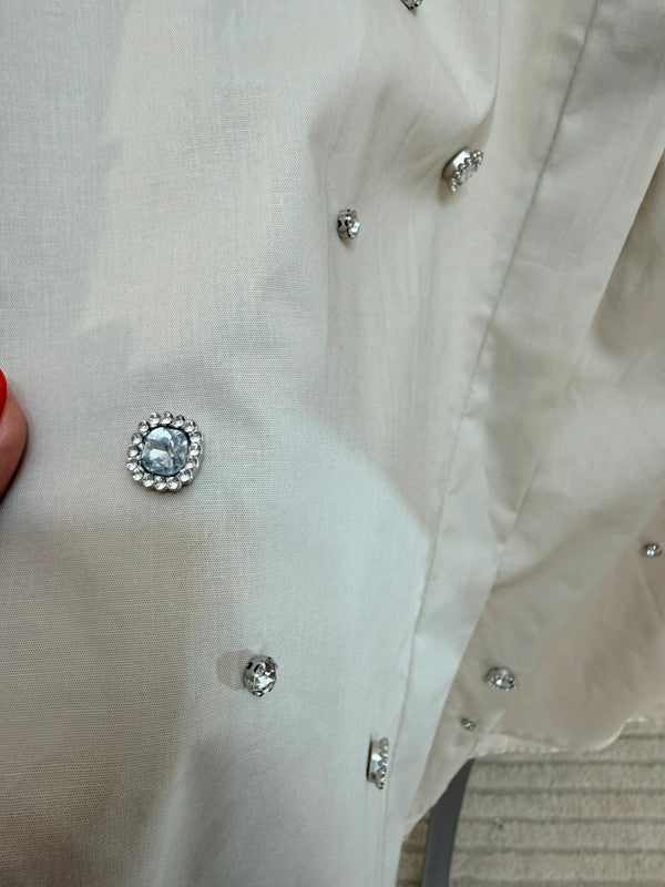 🤍 Camicia oversize beige con strass Made in Italy