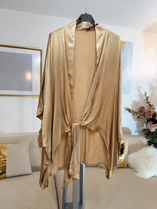 Kimono coprispalle oversize satinato oro
