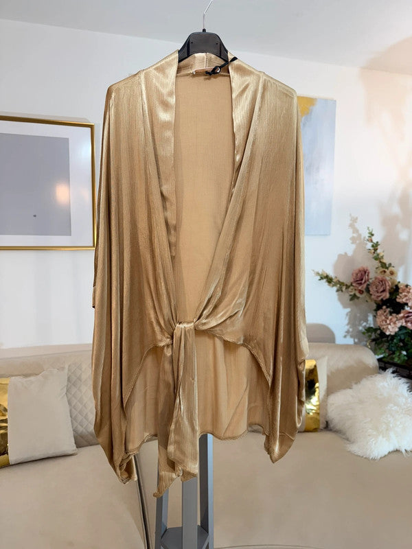 Kimono coprispalle oversize satinato oro