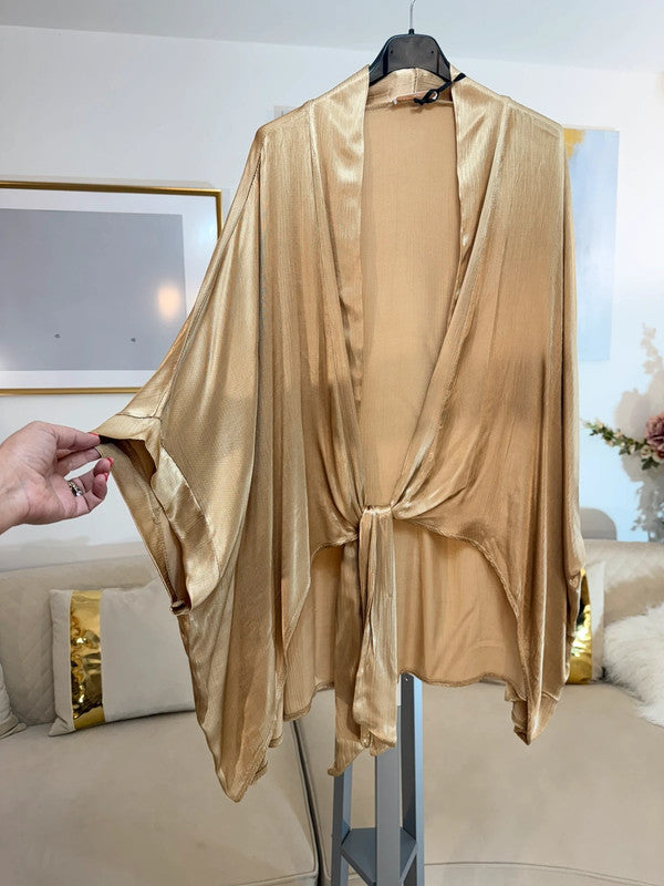 Kimono coprispalle oversize satinato oro