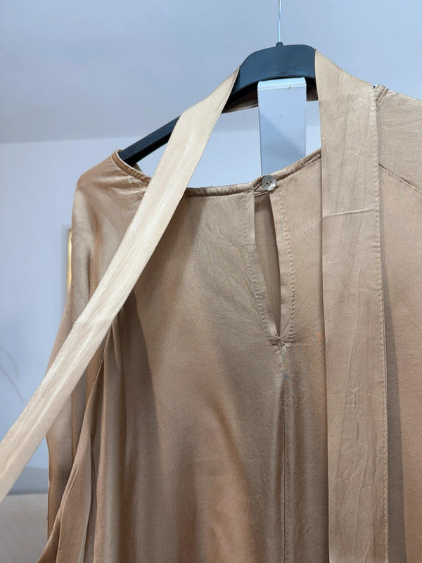 Vestito lungo viscosa beige sabbia con cintura
