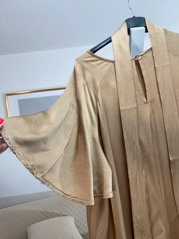 Vestito lungo viscosa beige sabbia con cintura