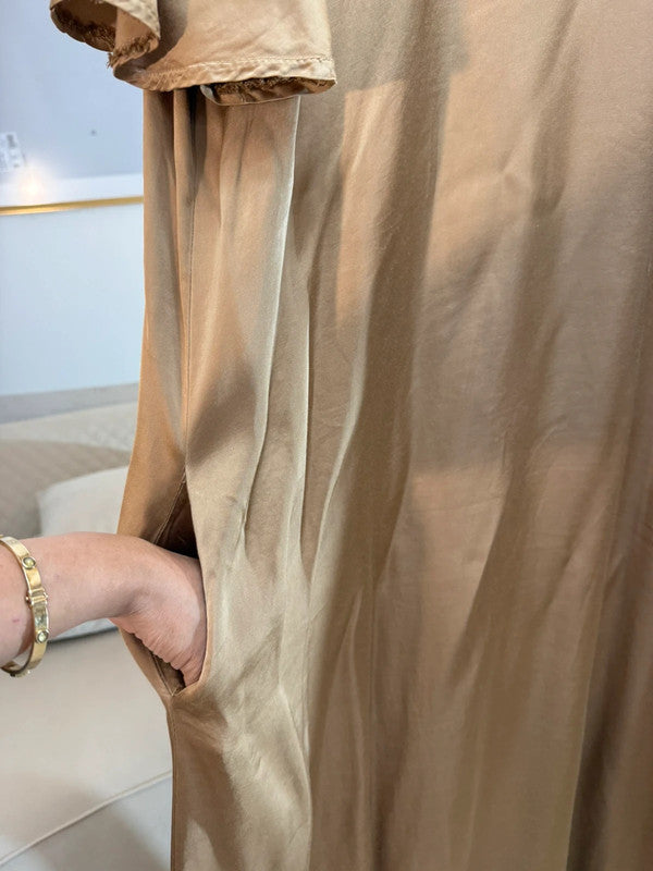 Vestito lungo viscosa beige sabbia con cintura