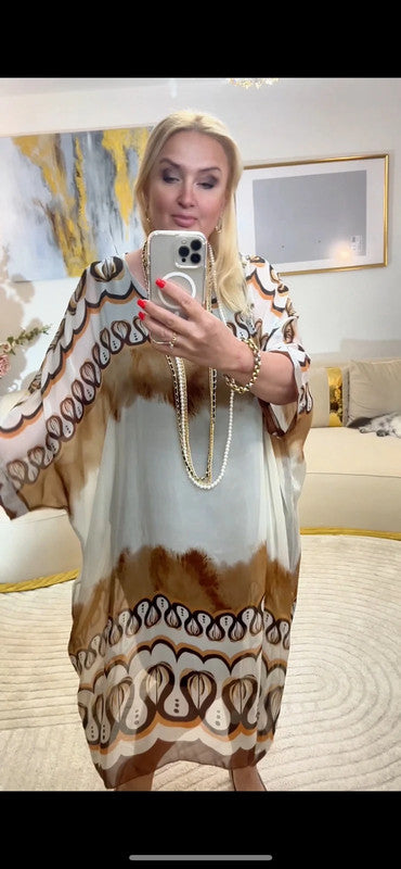 Vestito kaftano boho fantasia panna e moka 🤎