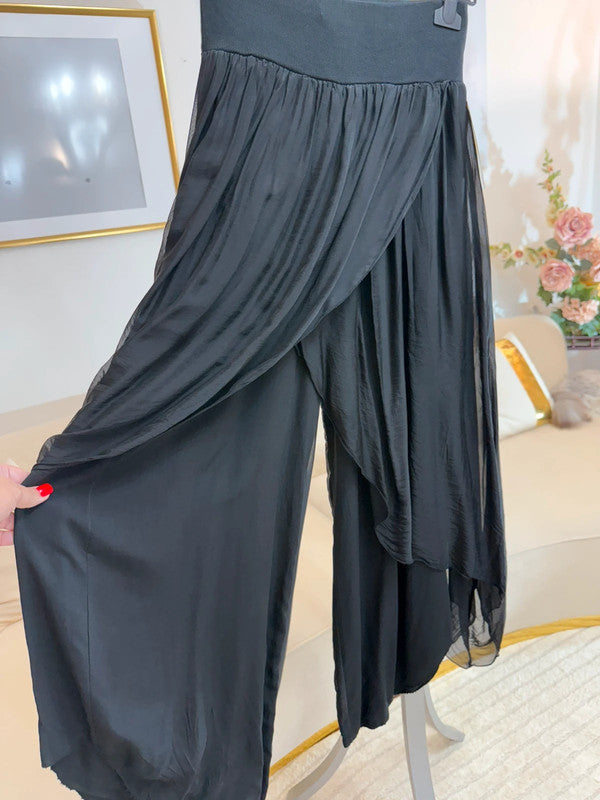 Pantaloni alla turca in seta e viscosa neri 🖤
