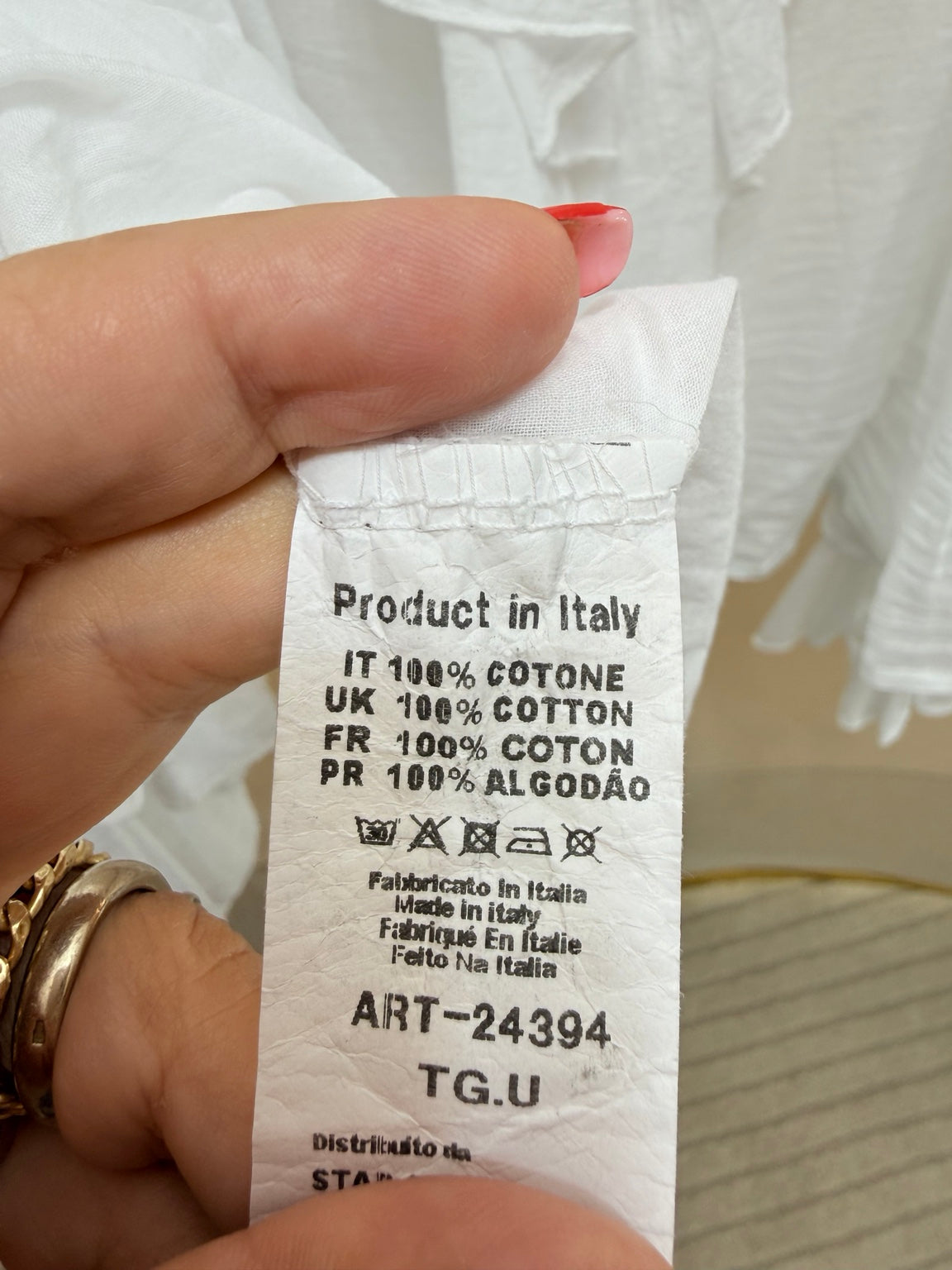 Etichetta composizione: 100% cotone, prodotto in Italia
